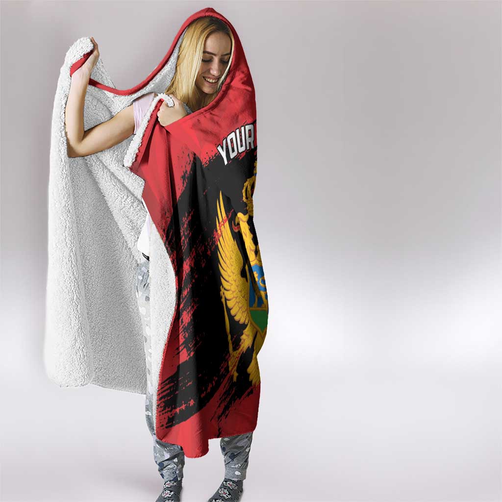 Custom Montenegro Football Hooded Blanket Hrabri Sokoli Grunge Style