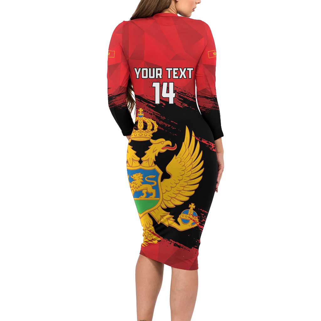 Custom Montenegro Football Long Sleeve Bodycon Dress Hrabri Sokoli Grunge Style