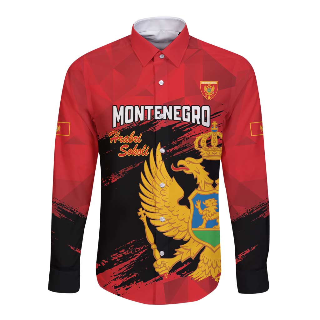 Custom Montenegro Football Long Sleeve Button Shirt Hrabri Sokoli Grunge Style