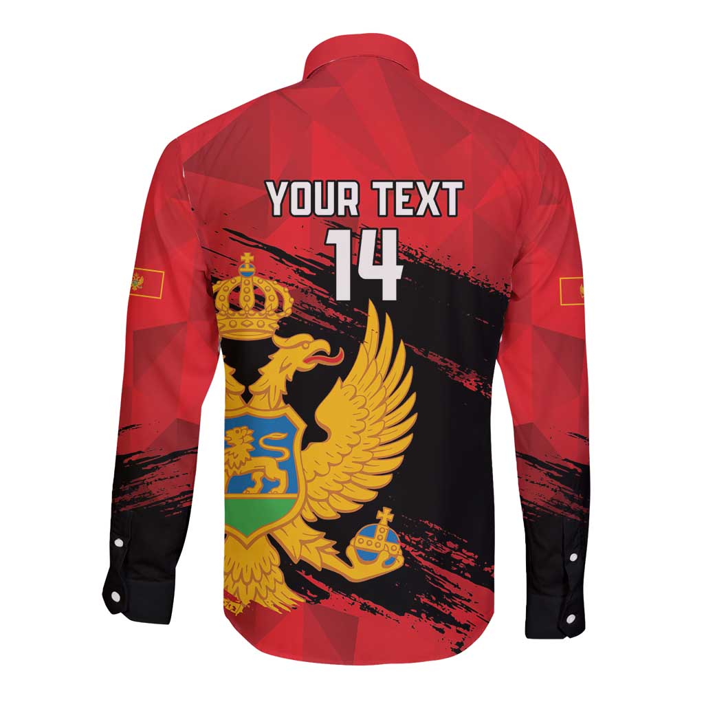 Custom Montenegro Football Long Sleeve Button Shirt Hrabri Sokoli Grunge Style