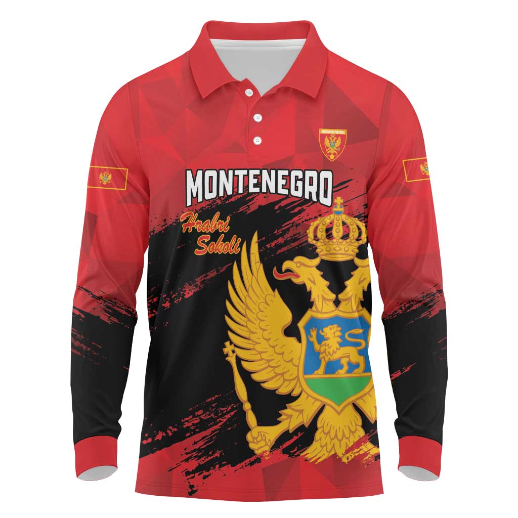 Custom Montenegro Football Long Sleeve Polo Shirt Hrabri Sokoli Grunge Style