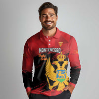Custom Montenegro Football Long Sleeve Polo Shirt Hrabri Sokoli Grunge Style