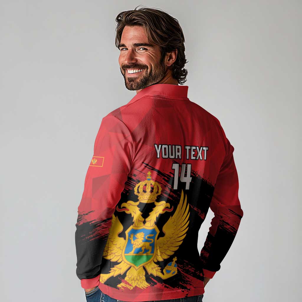 Custom Montenegro Football Long Sleeve Polo Shirt Hrabri Sokoli Grunge Style