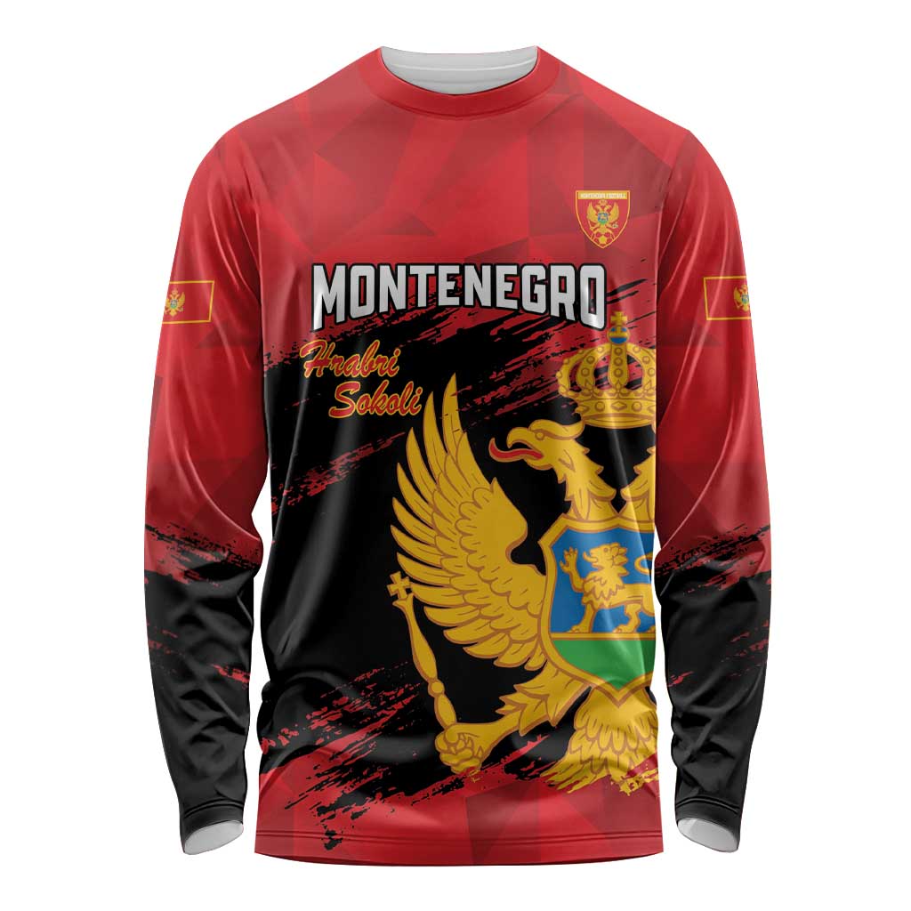 Custom Montenegro Football Long Sleeve Shirt Hrabri Sokoli Grunge Style