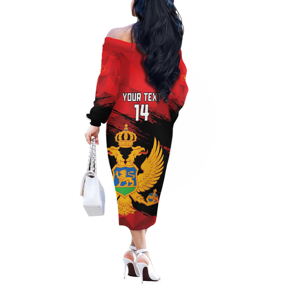 Custom Montenegro Football Off The Shoulder Long Sleeve Dress Hrabri Sokoli Grunge Style