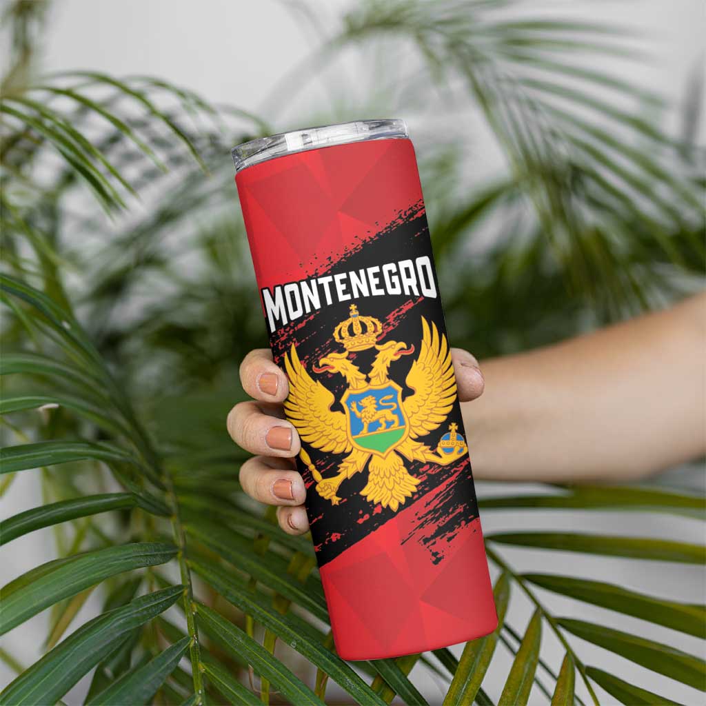Custom Montenegro Football Skinny Tumbler Hrabri Sokoli Grunge Style