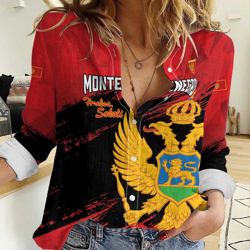 Custom Montenegro Football Women Casual Shirt Hrabri Sokoli Grunge Style