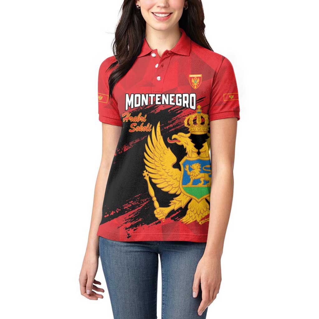 Custom Montenegro Football Women Polo Shirt Hrabri Sokoli Grunge Style