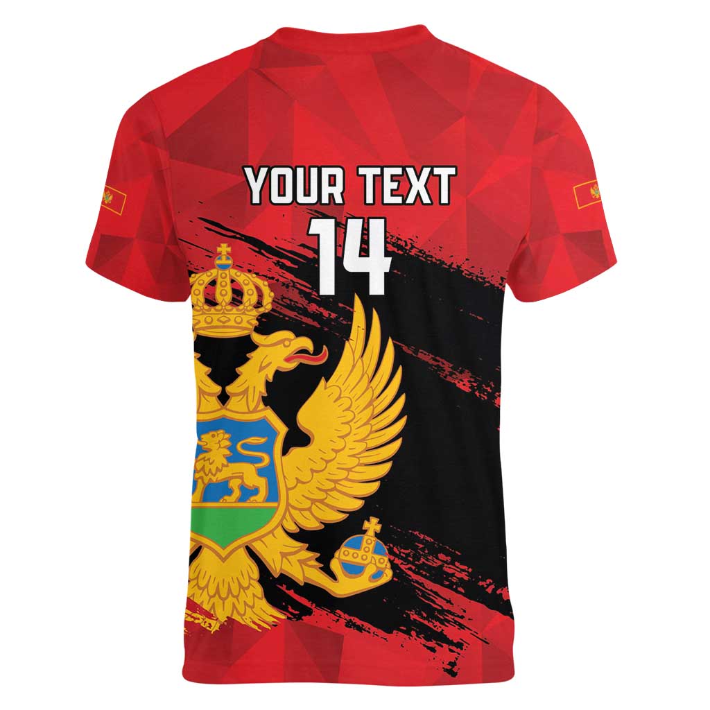Custom Montenegro Football Women V-Neck T-Shirt Hrabri Sokoli Grunge Style