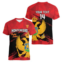 Custom Montenegro Football Women V-Neck T-Shirt Hrabri Sokoli Grunge Style