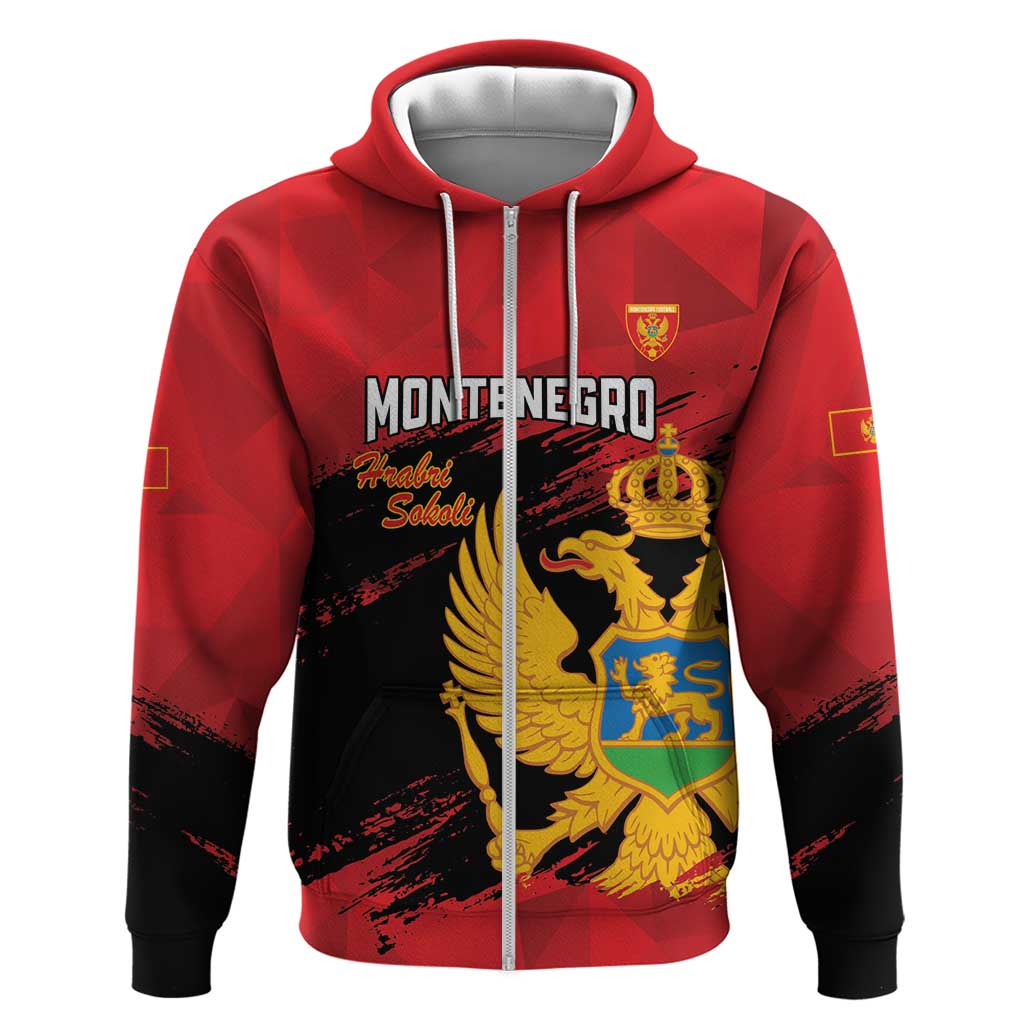 Custom Montenegro Football Zip Hoodie Hrabri Sokoli Grunge Style