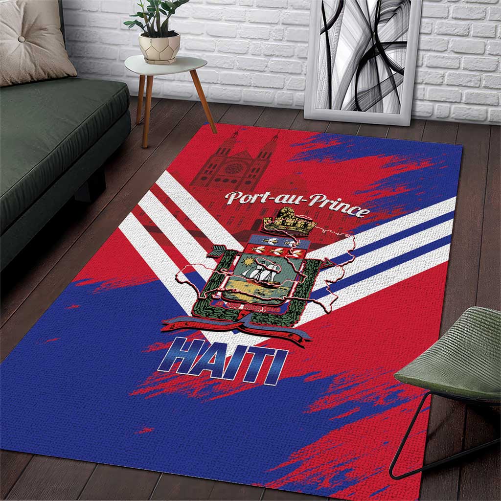 Port-au-Prince Haiti Area Rug Potoprens Coat of arms Grunge Vibes
