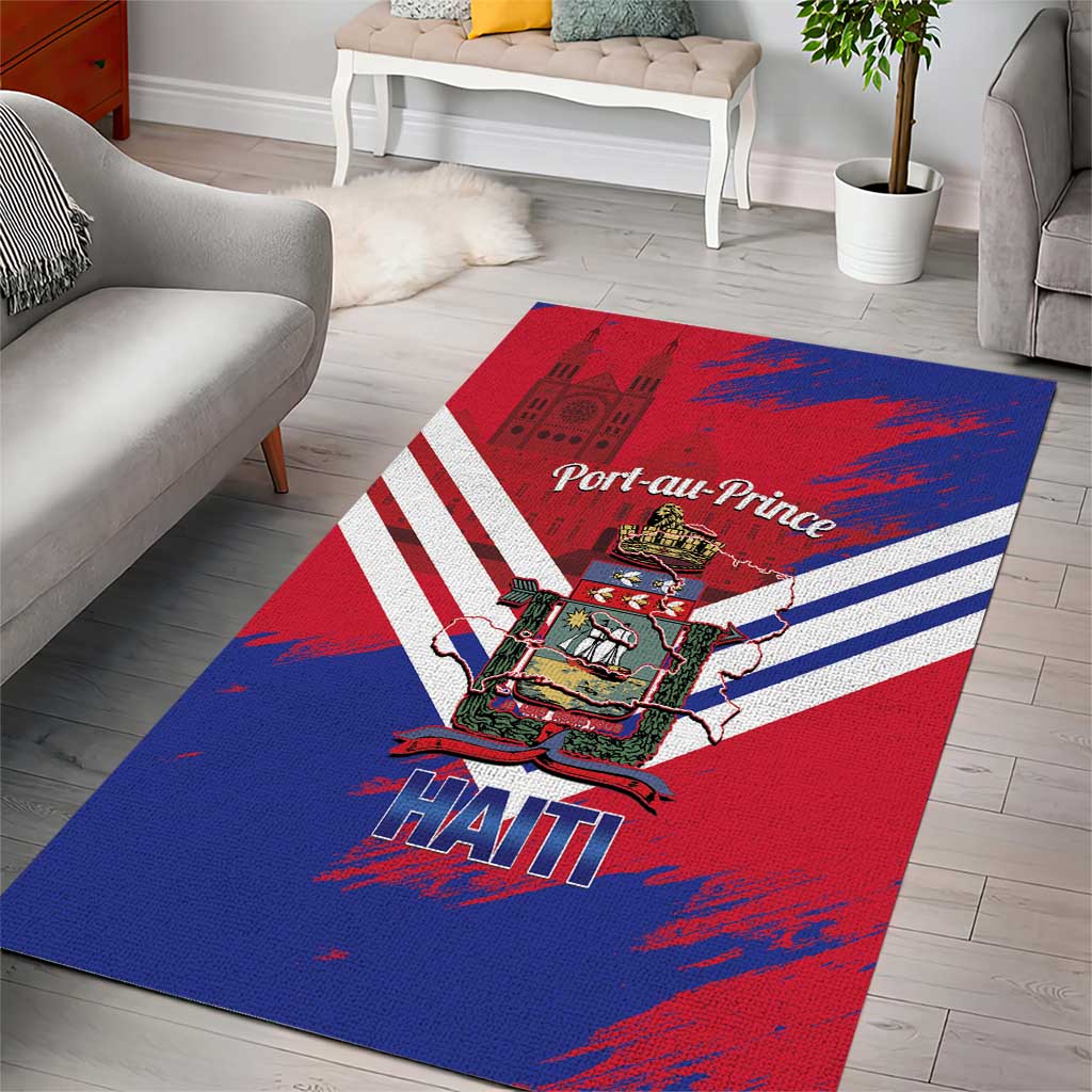 Port-au-Prince Haiti Area Rug Potoprens Coat of arms Grunge Vibes