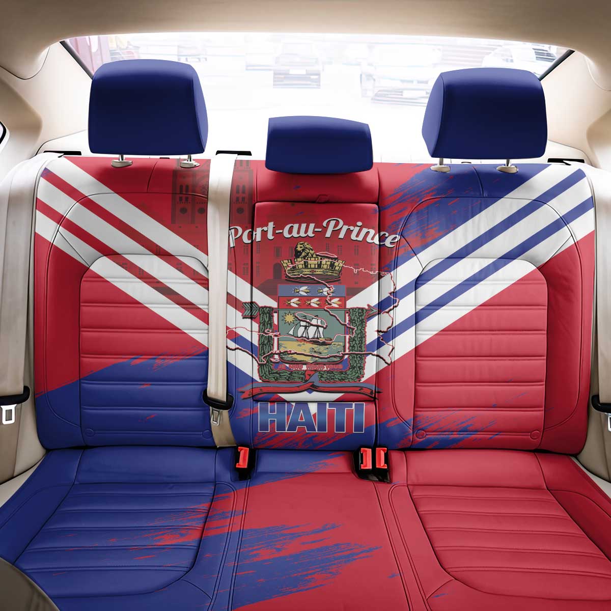 Port-au-Prince Haiti Back Car Seat Cover Potoprens Coat of arms Grunge Vibes
