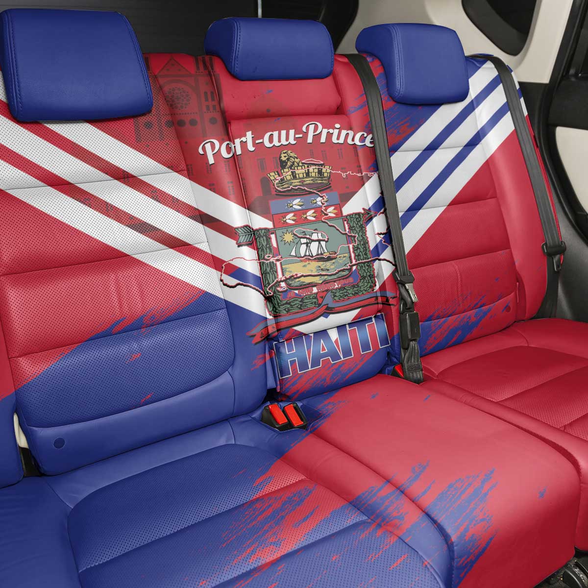 Port-au-Prince Haiti Back Car Seat Cover Potoprens Coat of arms Grunge Vibes