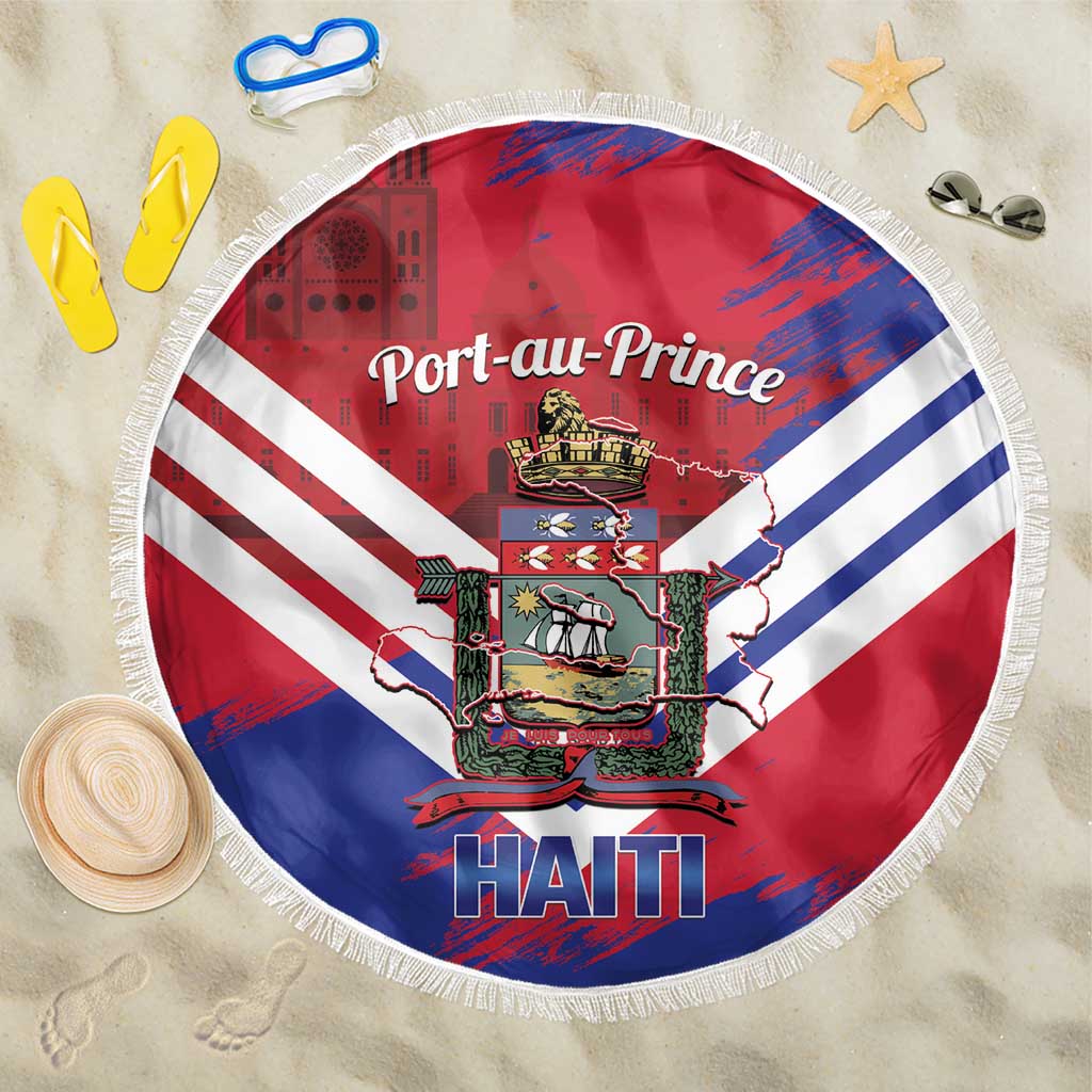 Port-au-Prince Haiti Beach Blanket Potoprens Coat of arms Grunge Vibes