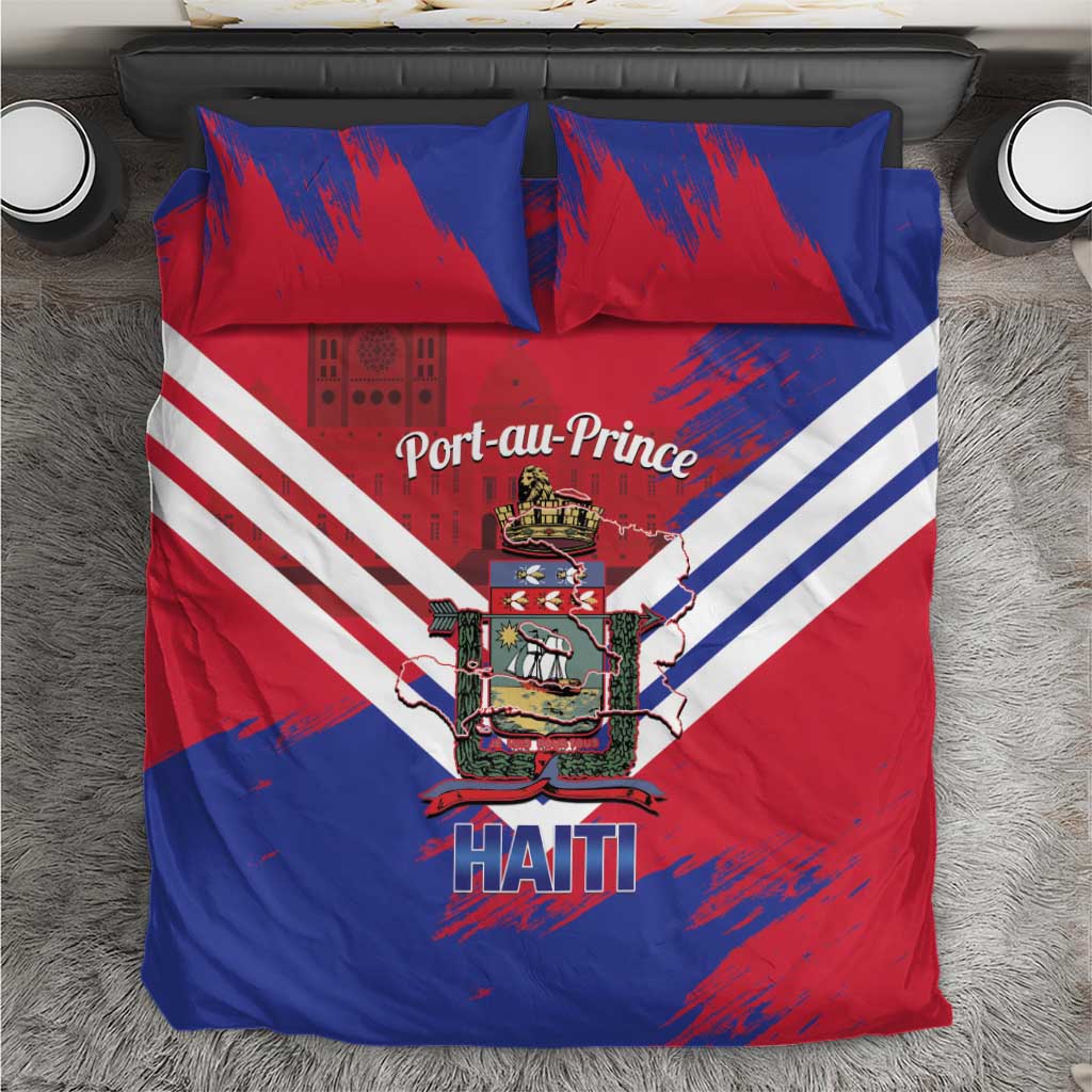 Port-au-Prince Haiti Bedding Set Potoprens Coat of arms Grunge Vibes