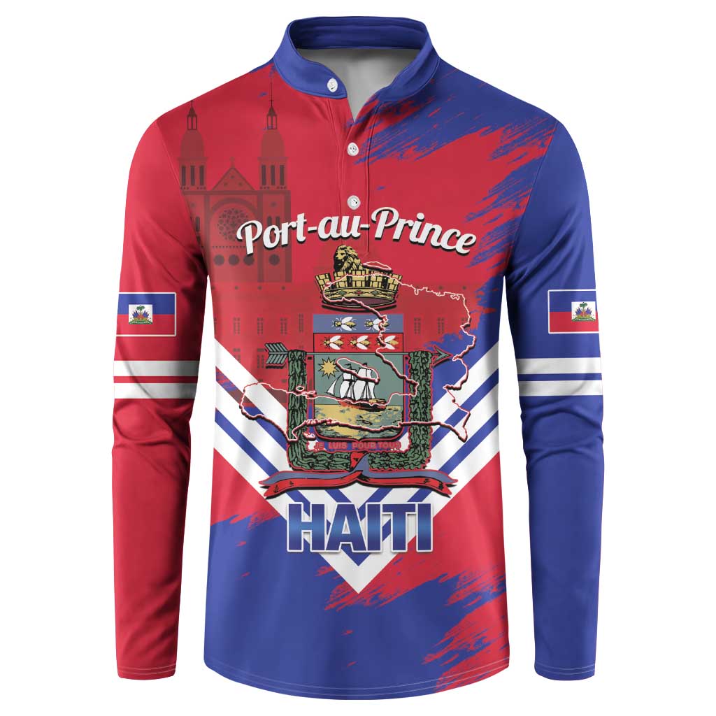 Port-au-Prince Haiti Button Sweatshirt Potoprens Coat of arms Grunge Vibes