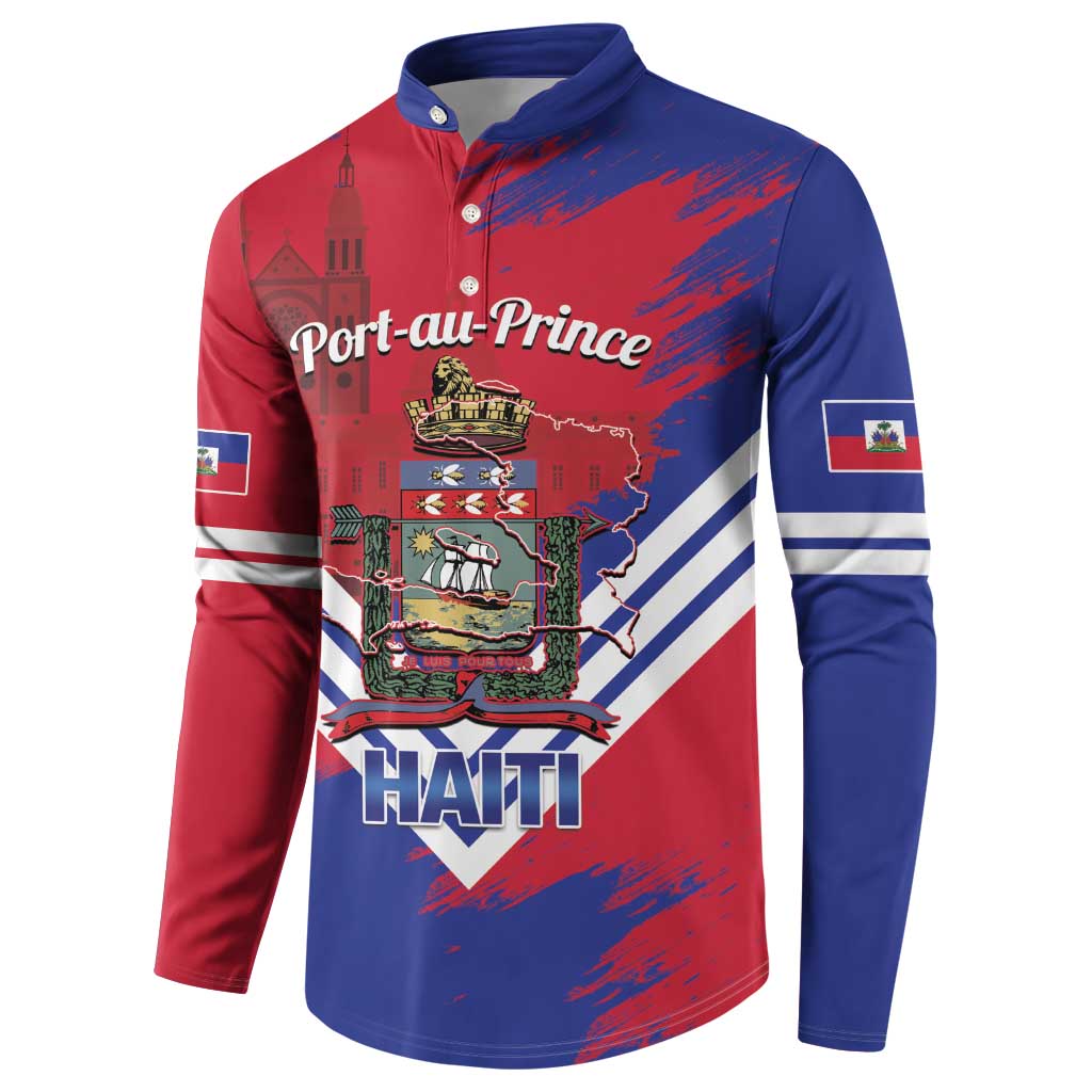 Port-au-Prince Haiti Button Sweatshirt Potoprens Coat of arms Grunge Vibes