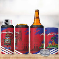 Port-au-Prince Haiti 4 in 1 Can Cooler Tumbler Potoprens Coat of arms Grunge Vibes