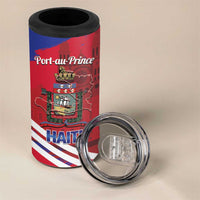 Port-au-Prince Haiti 4 in 1 Can Cooler Tumbler Potoprens Coat of arms Grunge Vibes
