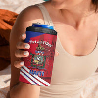 Port-au-Prince Haiti 4 in 1 Can Cooler Tumbler Potoprens Coat of arms Grunge Vibes