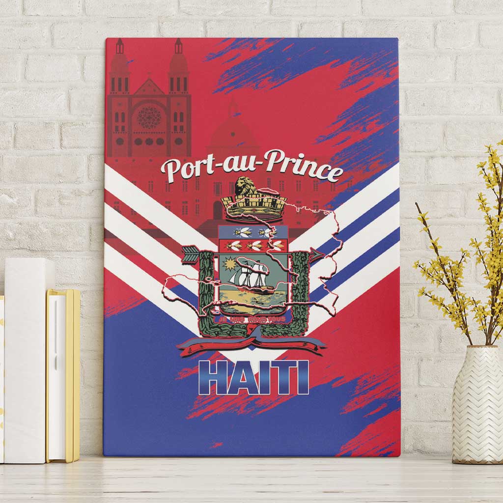 Port-au-Prince Haiti Canvas Wall Art Potoprens Coat of arms Grunge Vibes