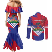 Port-au-Prince Haiti Couples Matching Mermaid Dress and Long Sleeve Button Shirt Potoprens Coat of arms Grunge Vibes
