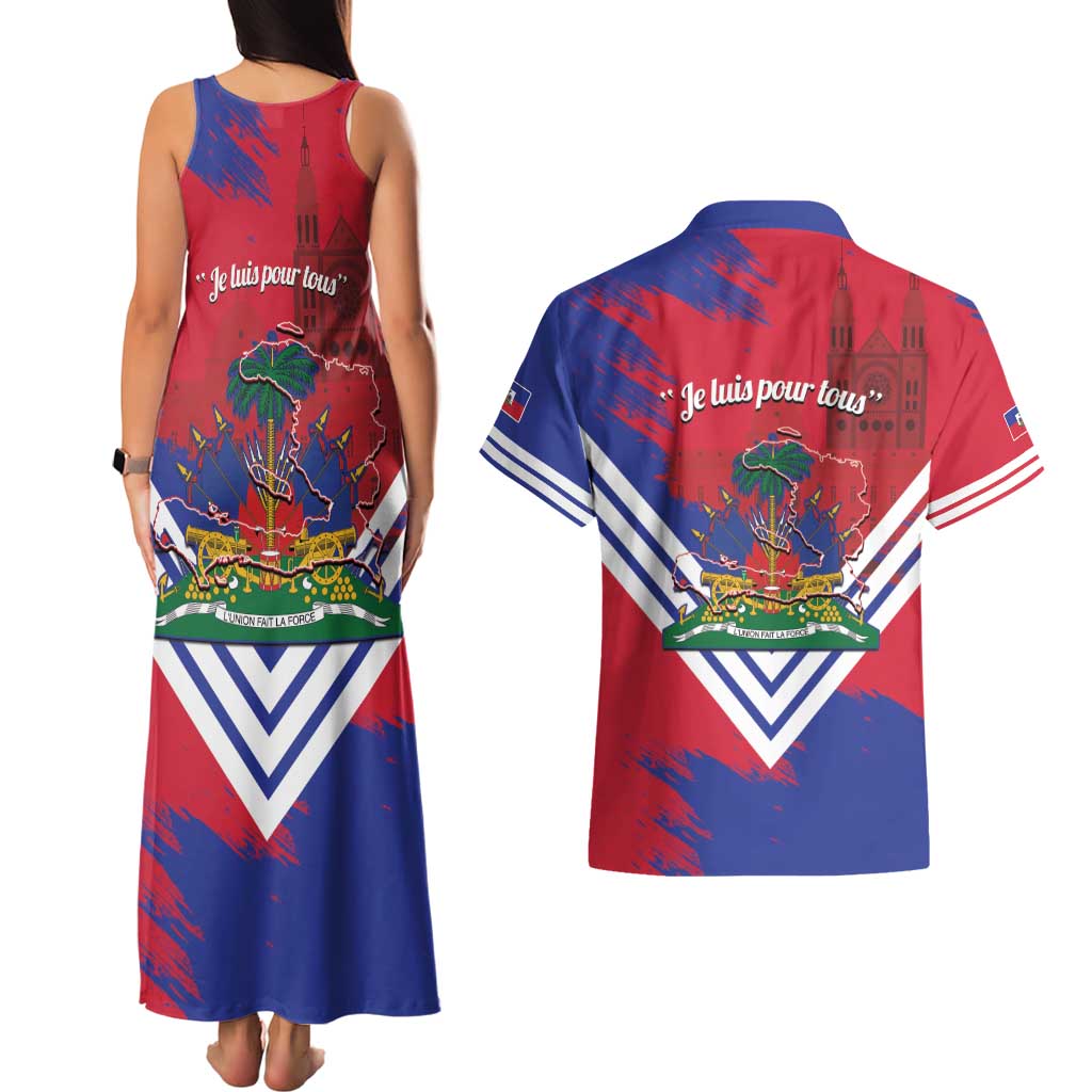 Port-au-Prince Haiti Couples Matching Tank Maxi Dress and Hawaiian Shirt Potoprens Coat of arms Grunge Vibes