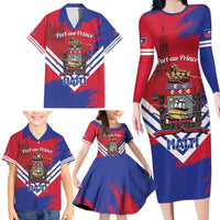 Port-au-Prince Haiti Family Matching Long Sleeve Bodycon Dress and Hawaiian Shirt Potoprens Coat of arms Grunge Vibes