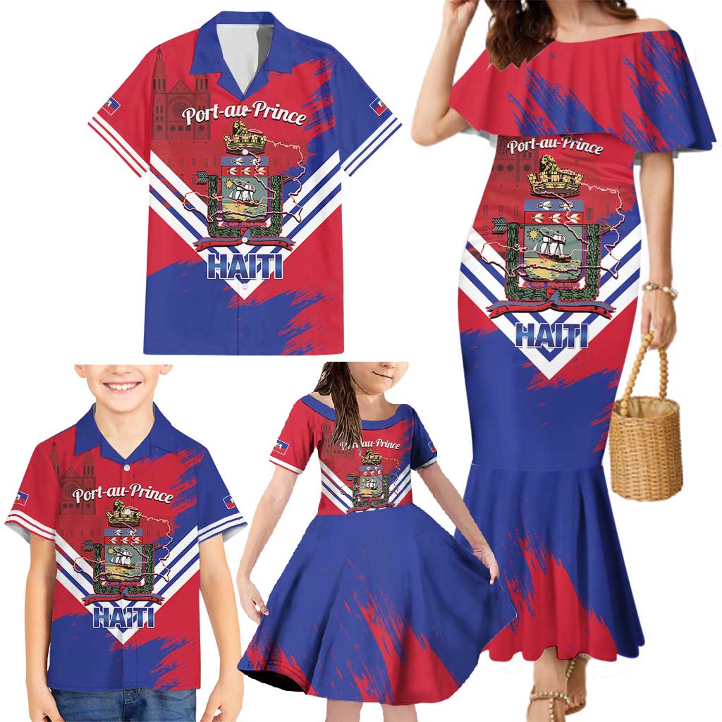 Port-au-Prince Haiti Family Matching Mermaid Dress and Hawaiian Shirt Potoprens Coat of arms Grunge Vibes