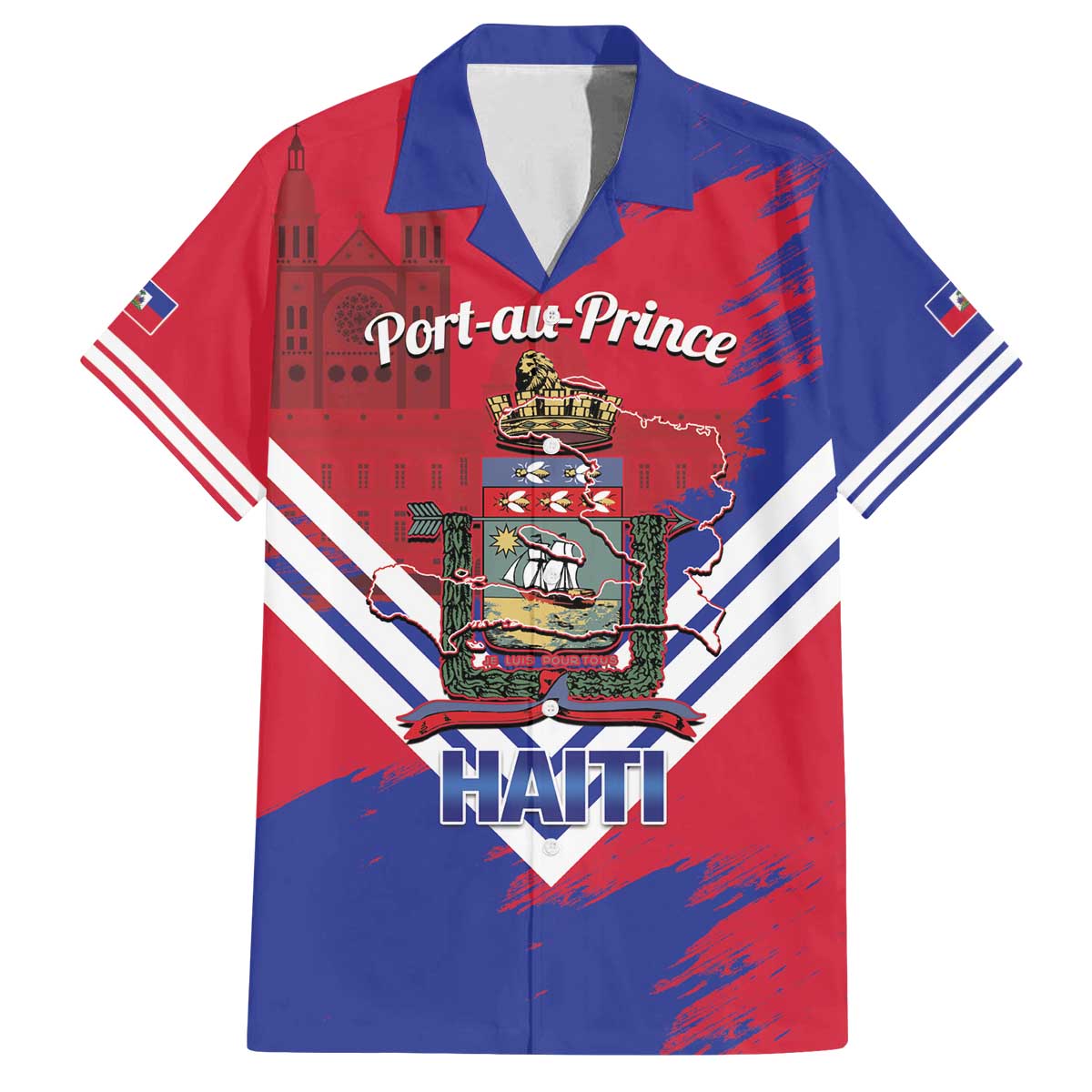 Port-au-Prince Haiti Family Matching Off The Shoulder Long Sleeve Dress and Hawaiian Shirt Potoprens Coat of arms Grunge Vibes