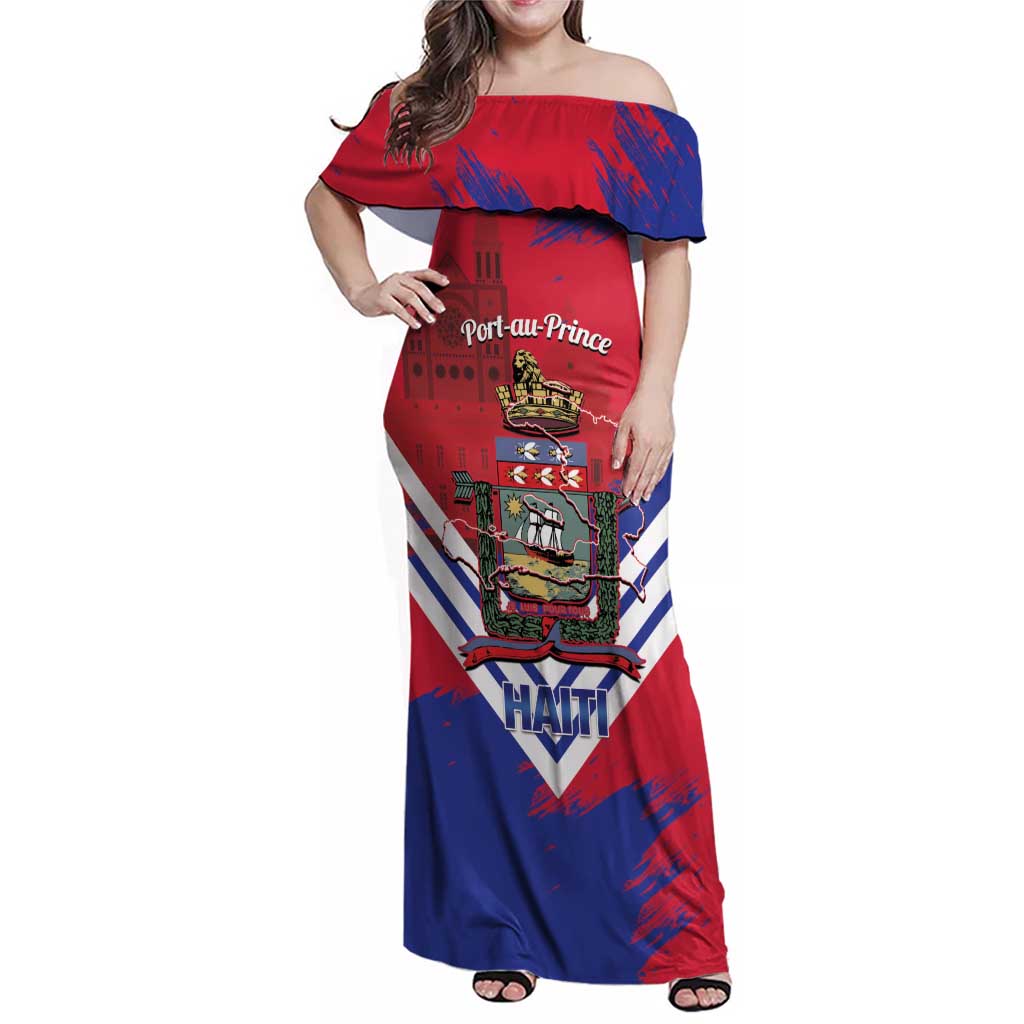 Port-au-Prince Haiti Family Matching Off Shoulder Maxi Dress and Hawaiian Shirt Potoprens Coat of arms Grunge Vibes