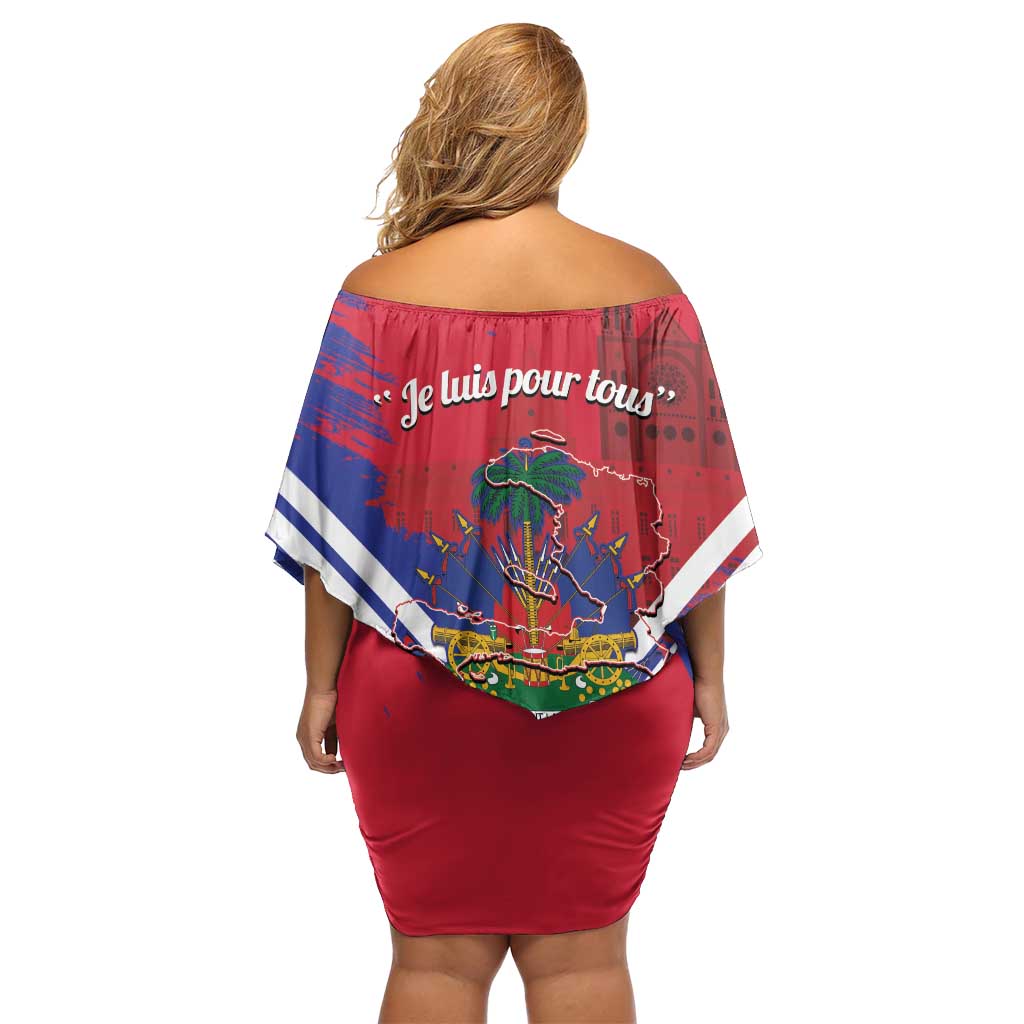 Port-au-Prince Haiti Family Matching Off Shoulder Short Dress and Hawaiian Shirt Potoprens Coat of arms Grunge Vibes