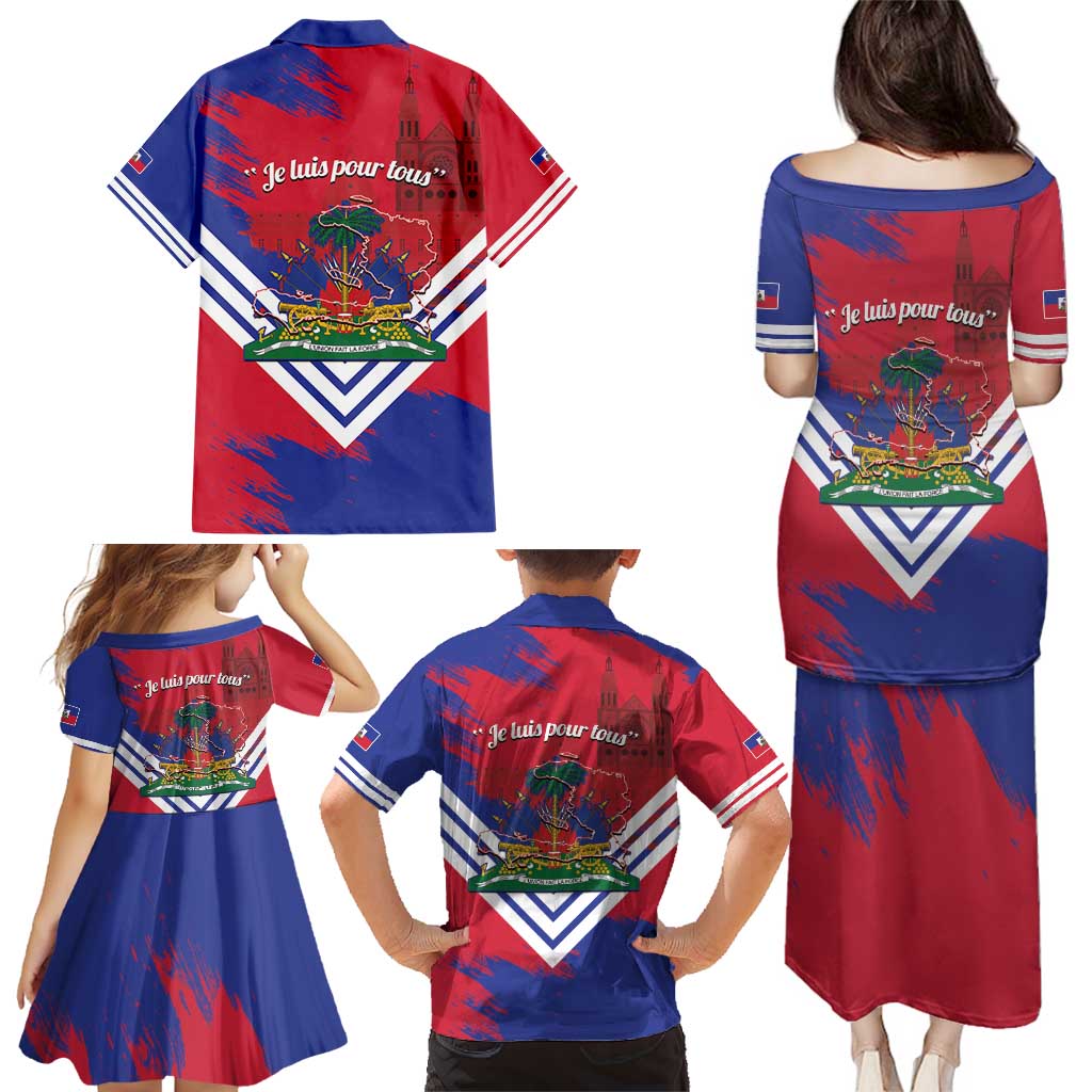Port-au-Prince Haiti Family Matching Puletasi and Hawaiian Shirt Potoprens Coat of arms Grunge Vibes