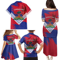 Port-au-Prince Haiti Family Matching Puletasi and Hawaiian Shirt Potoprens Coat of arms Grunge Vibes