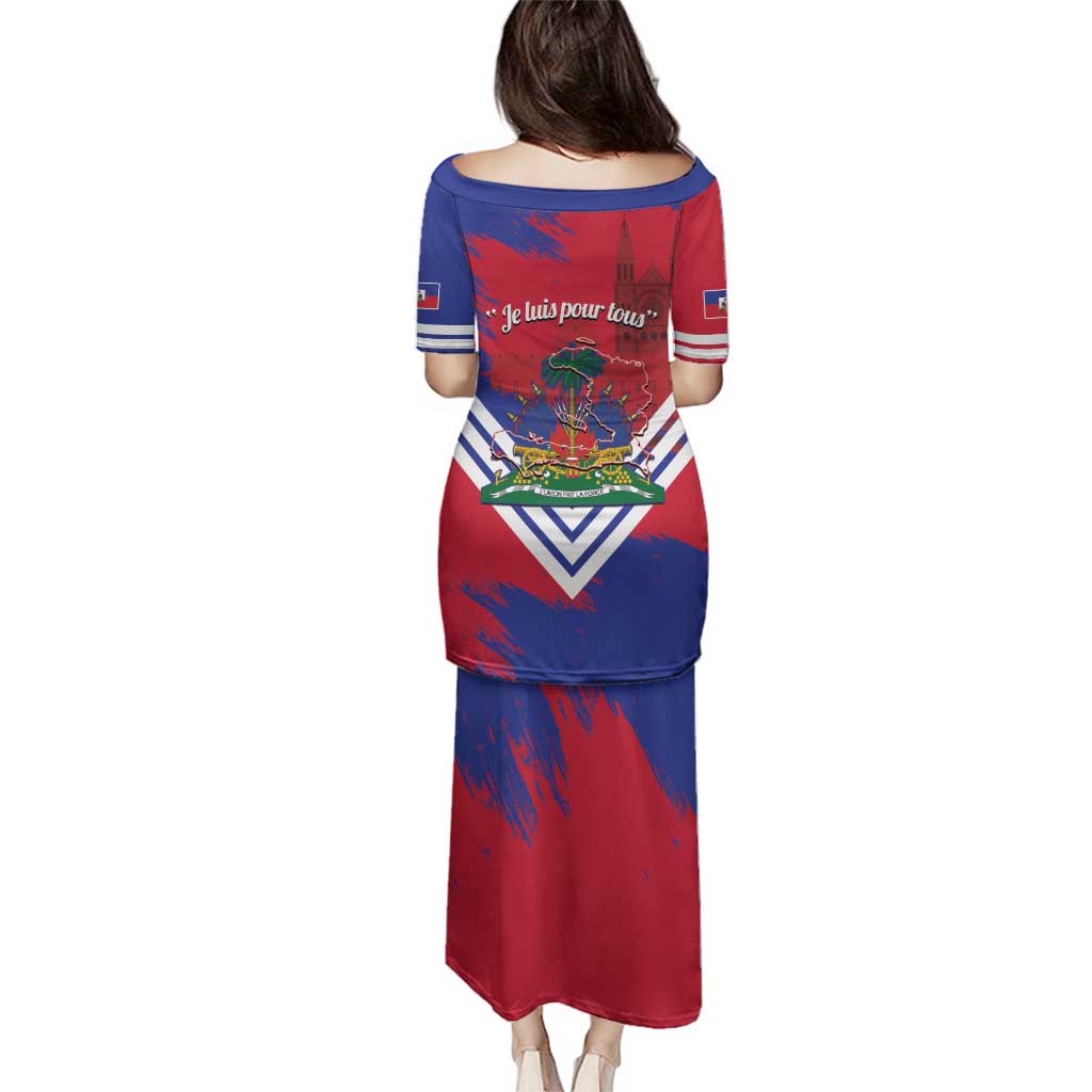 Port-au-Prince Haiti Family Matching Puletasi and Hawaiian Shirt Potoprens Coat of arms Grunge Vibes