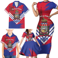 Port-au-Prince Haiti Family Matching Short Sleeve Bodycon Dress and Hawaiian Shirt Potoprens Coat of arms Grunge Vibes