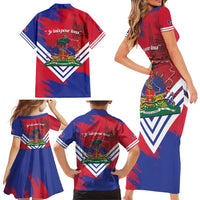 Port-au-Prince Haiti Family Matching Short Sleeve Bodycon Dress and Hawaiian Shirt Potoprens Coat of arms Grunge Vibes