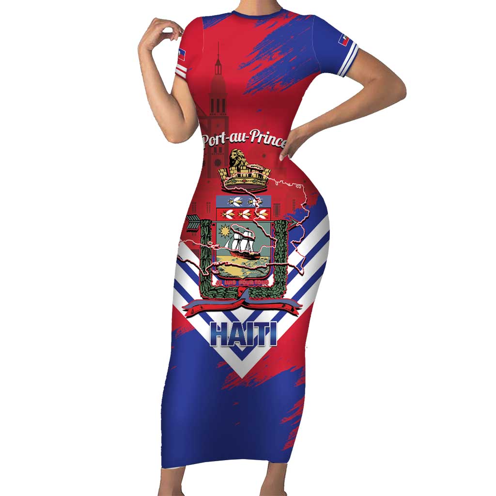 Port-au-Prince Haiti Family Matching Short Sleeve Bodycon Dress and Hawaiian Shirt Potoprens Coat of arms Grunge Vibes