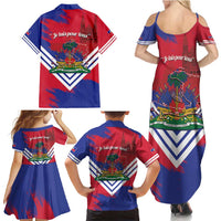 Port-au-Prince Haiti Family Matching Summer Maxi Dress and Hawaiian Shirt Potoprens Coat of arms Grunge Vibes