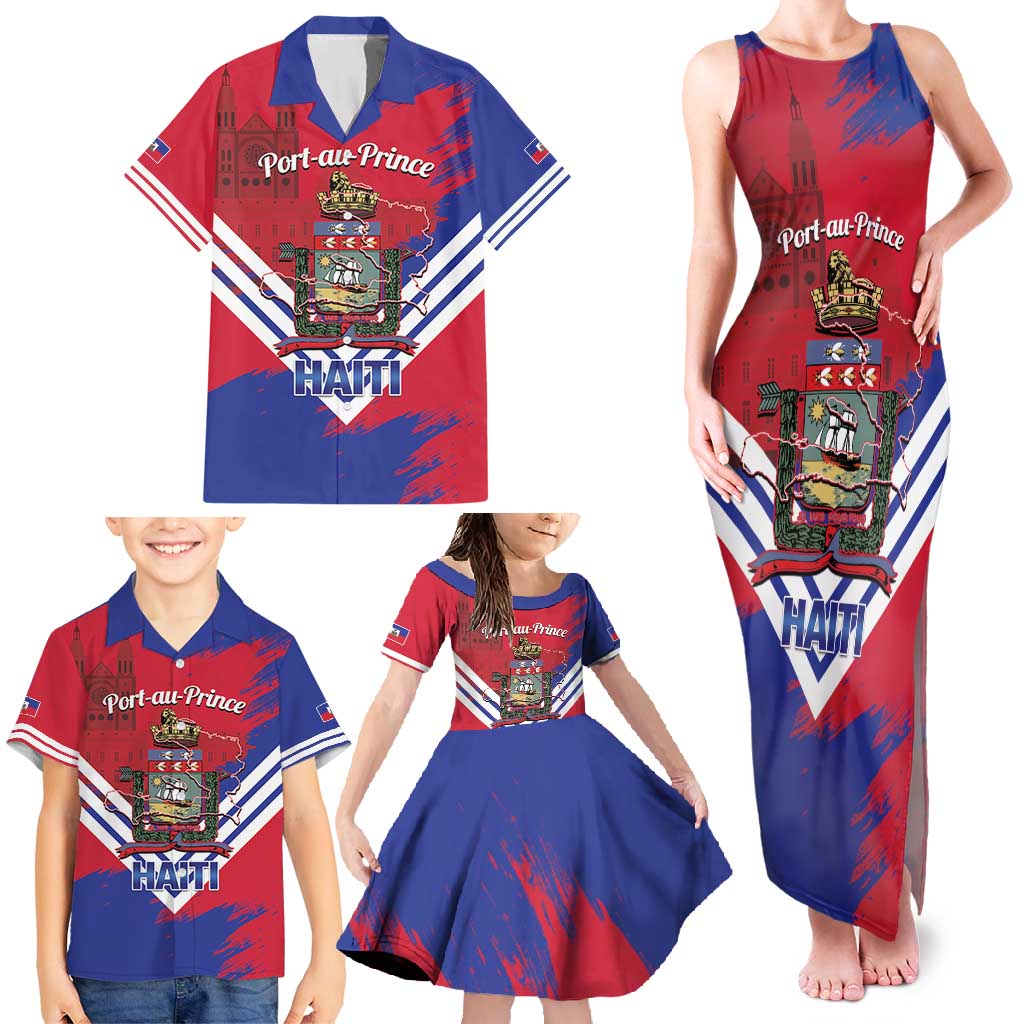 Port-au-Prince Haiti Family Matching Tank Maxi Dress and Hawaiian Shirt Potoprens Coat of arms Grunge Vibes