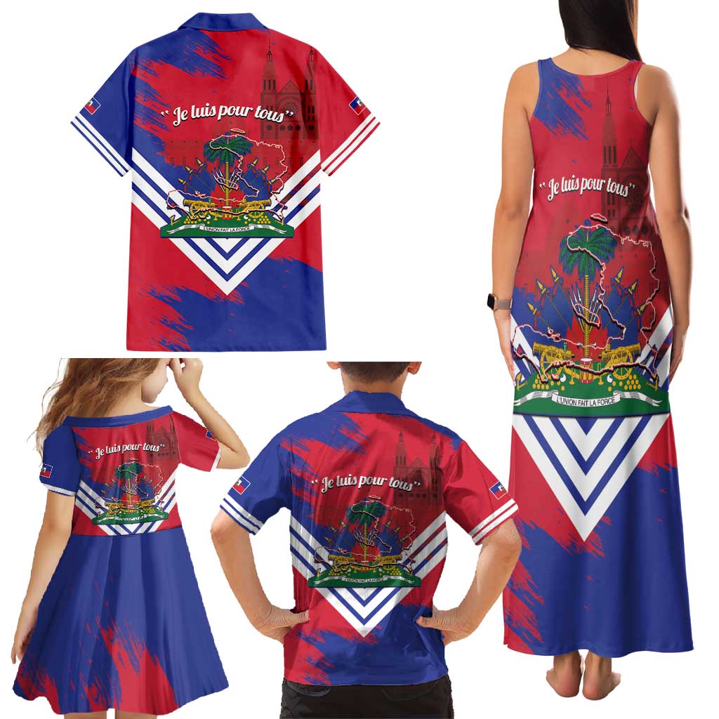 Port-au-Prince Haiti Family Matching Tank Maxi Dress and Hawaiian Shirt Potoprens Coat of arms Grunge Vibes