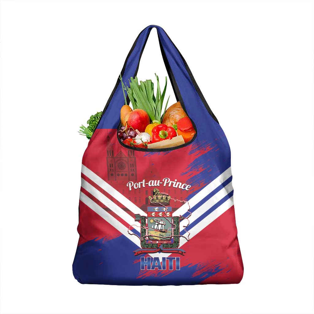 Port-au-Prince Haiti Grocery Bag Potoprens Coat of arms Grunge Vibes