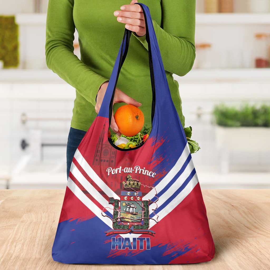 Port-au-Prince Haiti Grocery Bag Potoprens Coat of arms Grunge Vibes