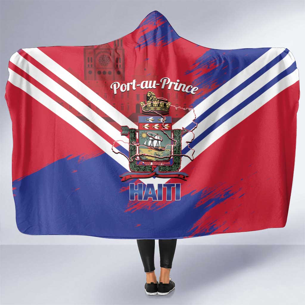 Port-au-Prince Haiti Hooded Blanket Potoprens Coat of arms Grunge Vibes