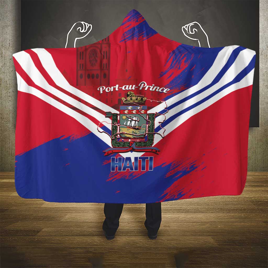 Port-au-Prince Haiti Hooded Blanket Potoprens Coat of arms Grunge Vibes