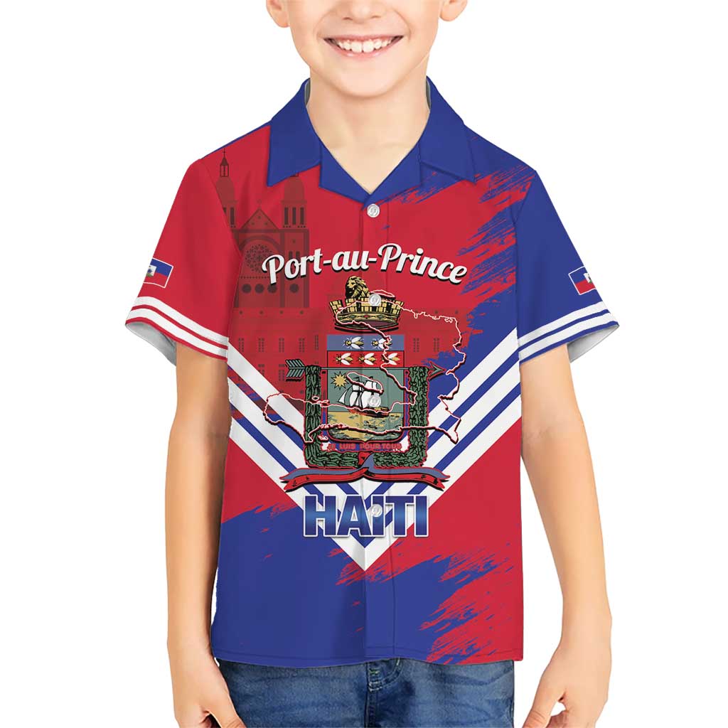 Port-au-Prince Haiti Kid Hawaiian Shirt Potoprens Coat of arms Grunge Vibes