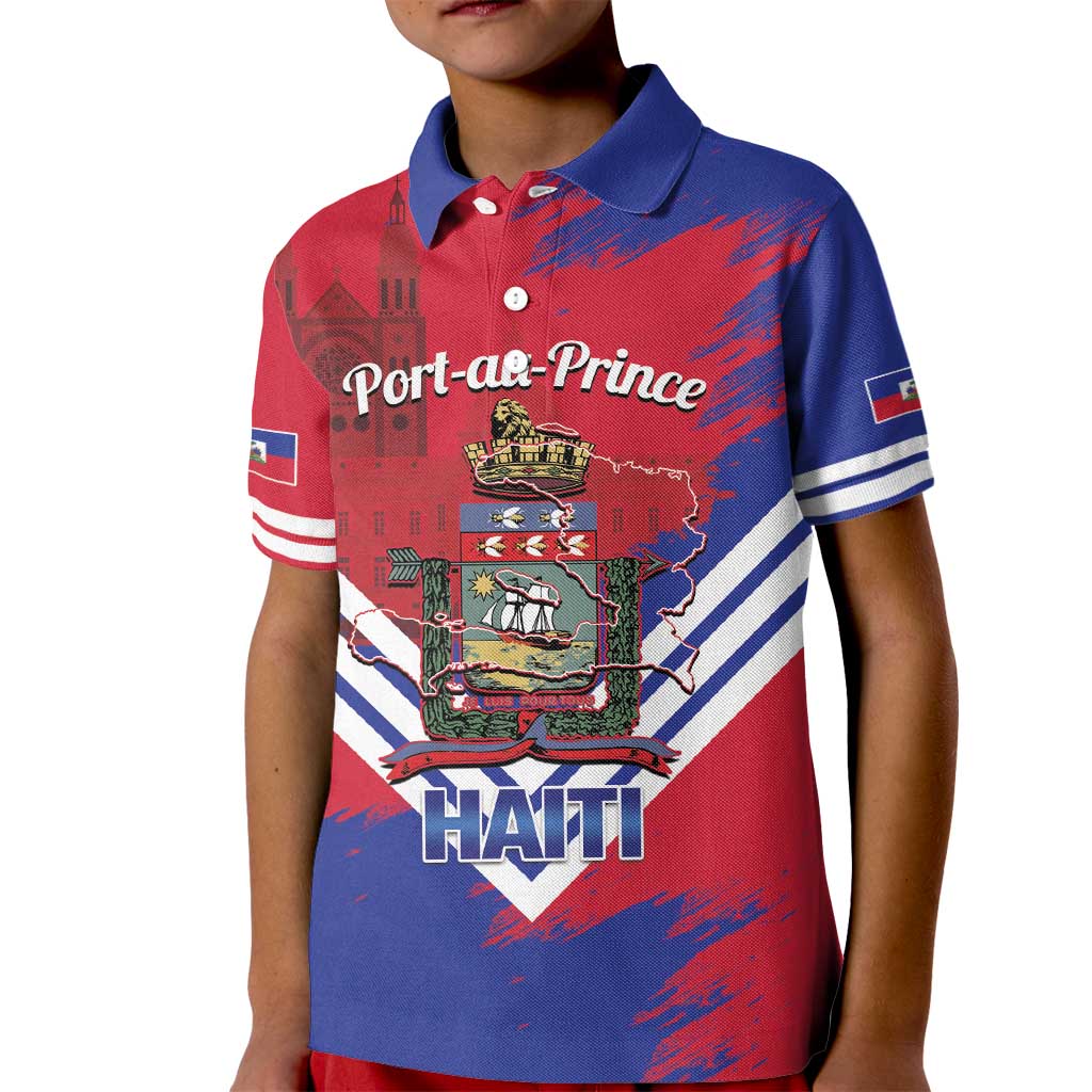 Port-au-Prince Haiti Kid Polo Shirt Potoprens Coat of arms Grunge Vibes