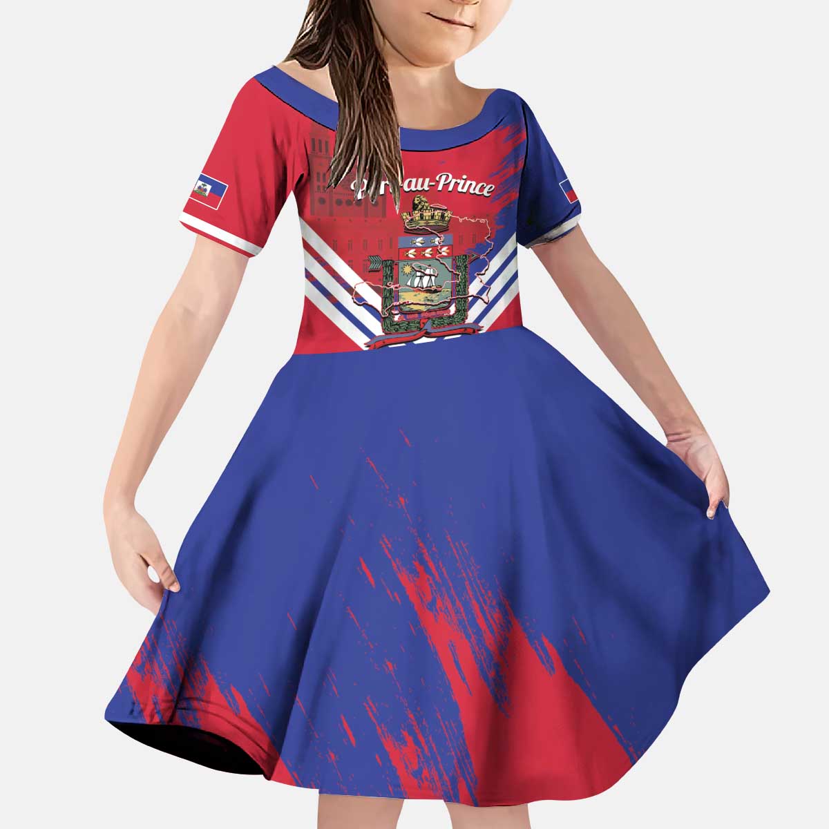 Port-au-Prince Haiti Kid Short Sleeve Dress Potoprens Coat of arms Grunge Vibes